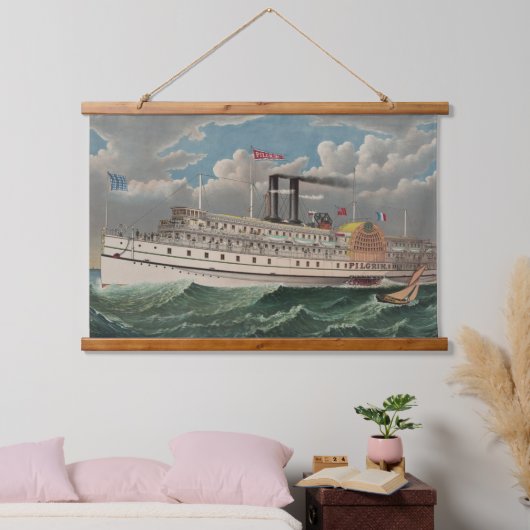 NY Voyage Grand Paddlewheel Stoomboot De Pelgrim Hangend Wandkleed (Slaapkamer)