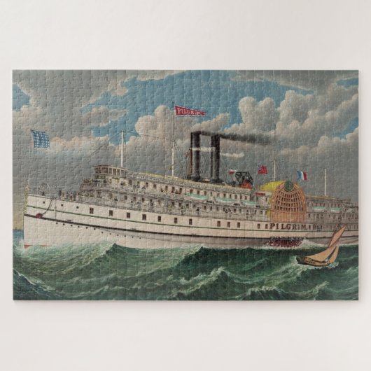 NY Voyage Grand Paddlewheel Stoomboot De Pelgrim Legpuzzel (Horizontaal)