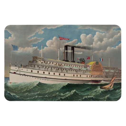 NY Voyage Grand Paddlewheel Stoomboot De Pelgrim Magneet (Horizontaal)