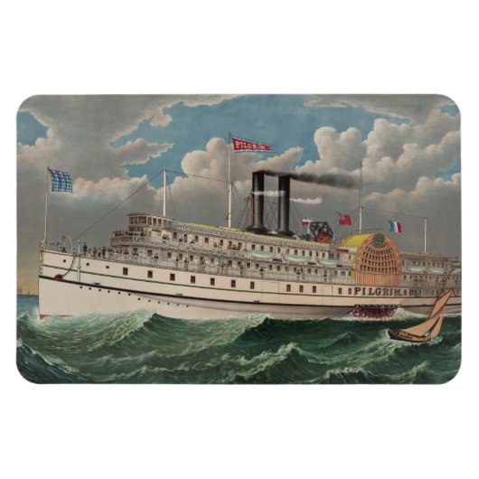 NY Voyage Grand Paddlewheel Stoomboot De Pelgrim Magneet (Horizontaal)