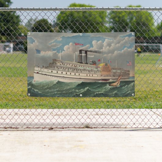 NY Voyage Grand Paddlewheel Stoomboot De Pelgrim Spandoek (Insitu)