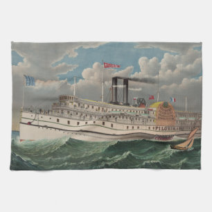 NY Voyage Grand Paddlewheel Stoomboot De Pelgrim Theedoek