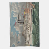 NY Voyage Grand Paddlewheel Stoomboot De Pelgrim Theedoek (Verticaal)