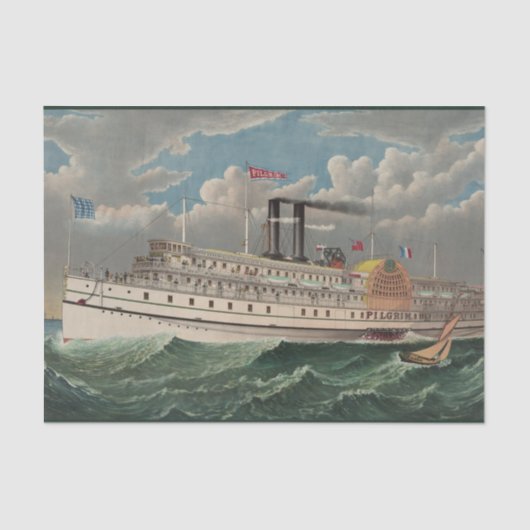 NY Voyage Grand Paddlewheel Stoomboot De Pelgrim Tissuepapier (Voorkant)