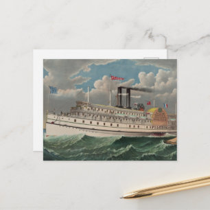 NY Voyage Grand Paddlewheel Stoomschip The Pilgrim Briefkaart