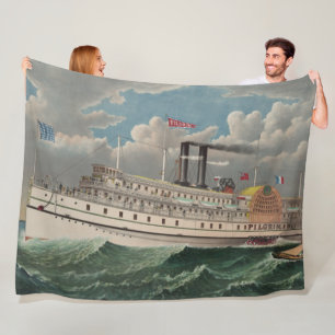 NY Voyage Grand Paddlewheel Stoomschip The Pilgrim Fleece Deken