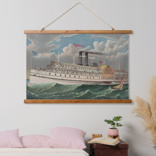 NY Voyage Grand Paddlewheel Stoomschip The Pilgrim Hangend Wandkleed