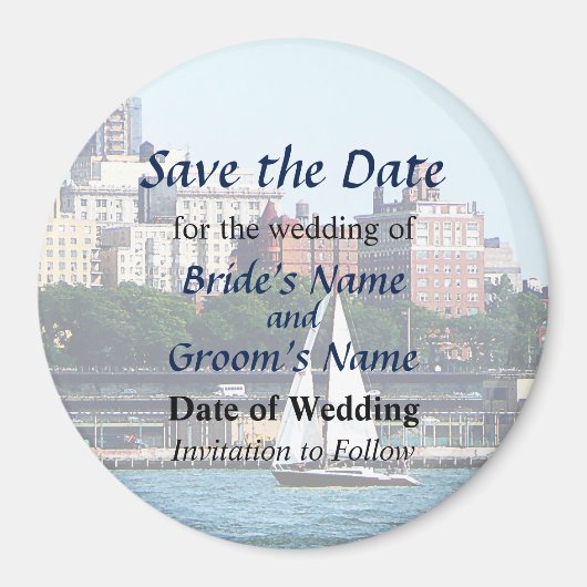 NY - Zeilboot tegen Manhattan Skyline Save Date Magneet (Voorkant)