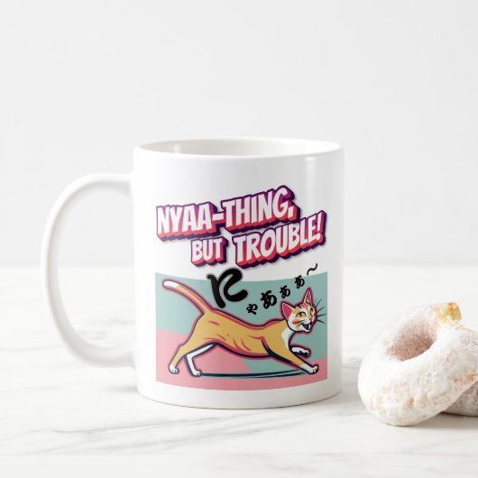 "Nyaaa-thing but Trouble" - Mischievous Calico Cat Koffiemok (Met donut)