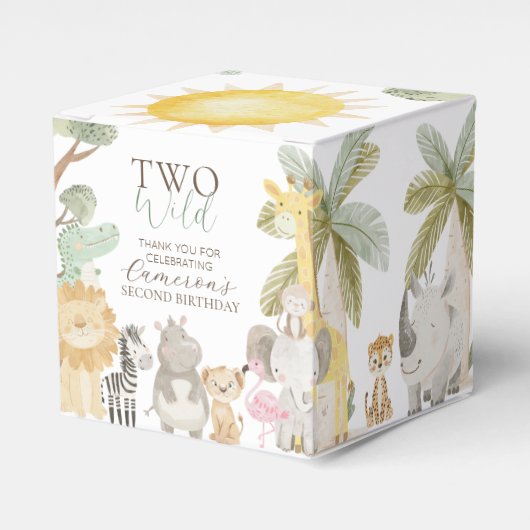 Nyala Safari Dieren Twee Wilde Tweede Verjaardag Bedankdoosjes (Voorkant Zijde)