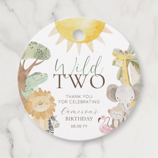 Nyala Safari Dieren Twee Wilde Tweede Verjaardag Bedankjes Labels (Voorkant)
