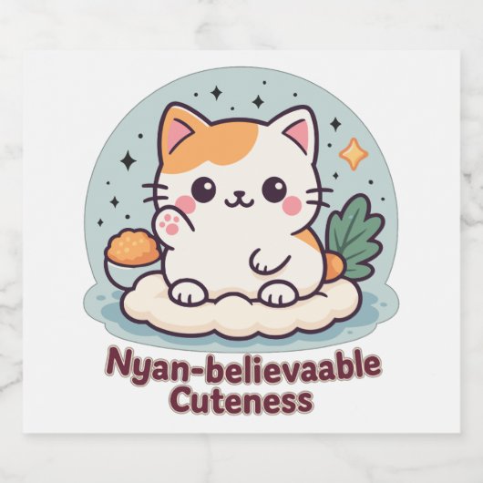 Nyan-believable Cuteness – Schattigee Kawaii Cat Sparkling Wijnetiket (Enkel label)