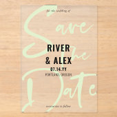 Nyanza Green Modern Script Save the Date Acryl Uitnodigingen (Voorkant)