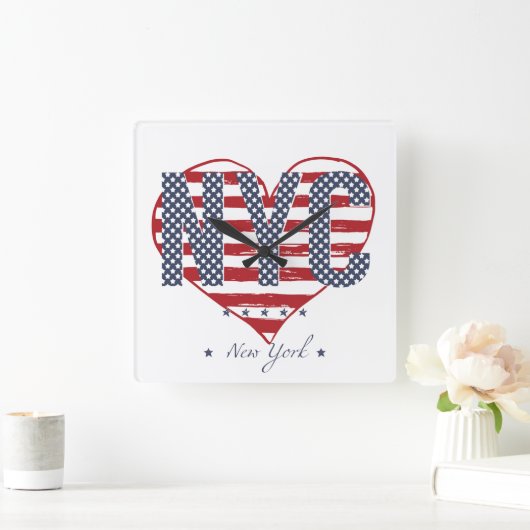 NYC American Flag Heart Vierkante Klok (Huis)