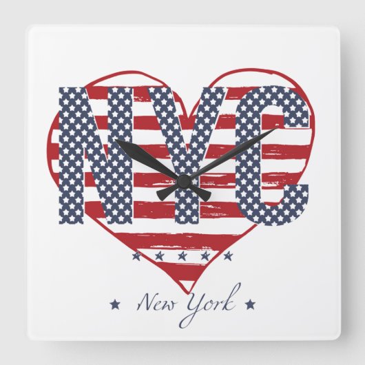 NYC American Flag Heart Vierkante Klok (Voorkant)