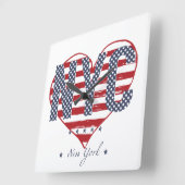 NYC American Flag Heart Vierkante Klok (Hoek)