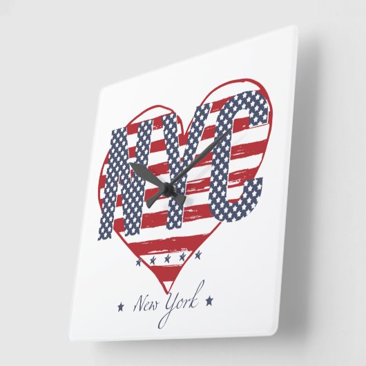 NYC American Flag Heart Vierkante Klok (Hoek)