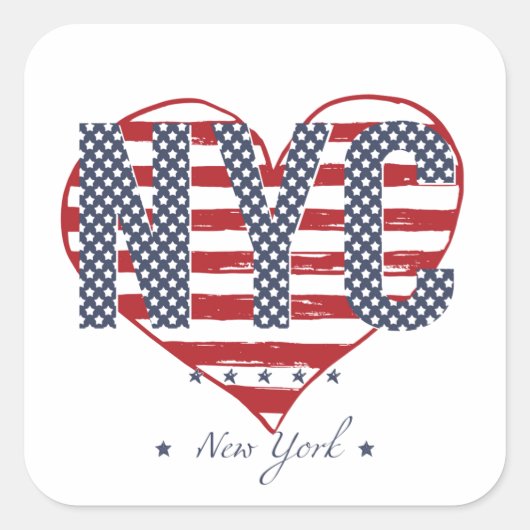 NYC American Flag Heart Vierkante Sticker (Voorkant)