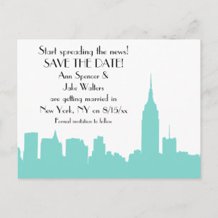 NYC Aqua Silhouette Save the Date Aankondigingskaart