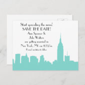 NYC Aqua Skyline Silhouet Sla de datum op Aankondigingskaart (Voorkant / Achterkant)