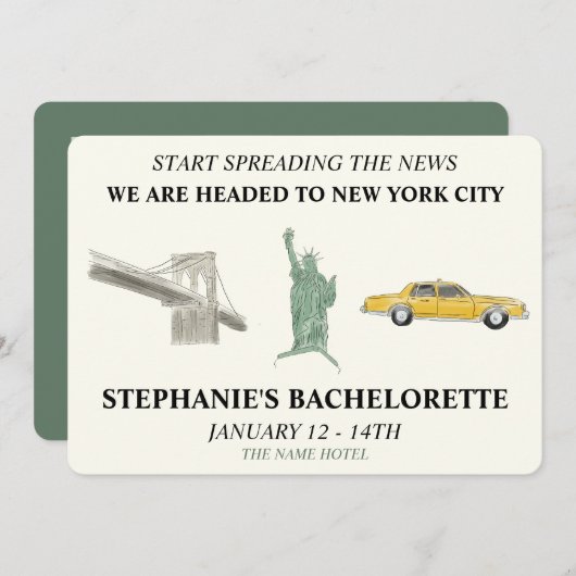 NYC Bachelorette Kaart (Voorkant / Achterkant)