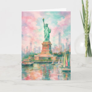 NYC Beeld van de Vrijheid kaart - Pastel Waterverf
