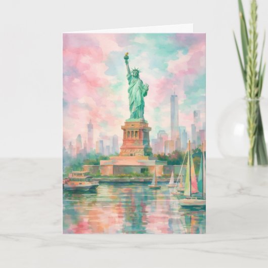 NYC Beeld van de Vrijheid kaart - Pastel Waterverf (Voorkant)