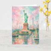 NYC Beeld van de Vrijheid kaart - Pastel Waterverf (Gele Bloem)
