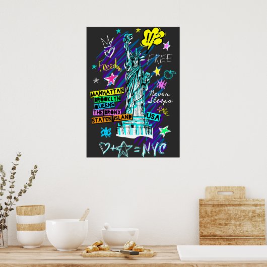 NYC-beeld van de vrijheidsreistedkunst Poster (Keuken)