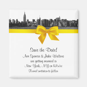 NYC brede silhouet geëtst BW geel save the date Magneet