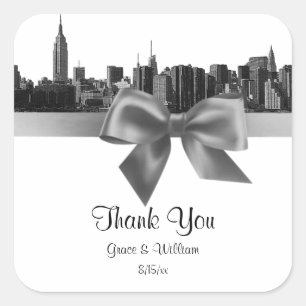 NYC brede silhouet geëtst BW grijs Favor Tag Vierkante Sticker
