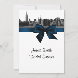 NYC brede silhouet geëtst BW Navy Blue Bruiloftsui Kaart