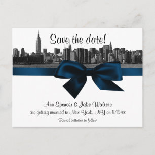 NYC brede silhouet geëtst BW Navy Blue Save the Da Aankondigingskaart