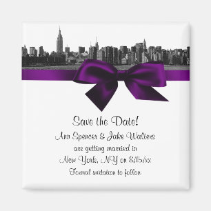 NYC brede silhouet geëtst BW paars save the date Magneet