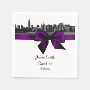 NYC brede silhouet geëtst BW paars Sweet Sixteen Servetten