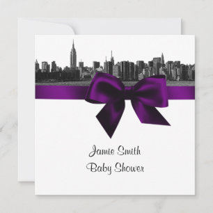 NYC brede silhouet geëtst BW paarse baby shower SQ Kaart