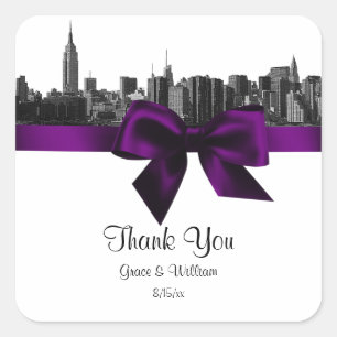 NYC brede silhouet geëtst BW paarse favoriet tag Vierkante Sticker