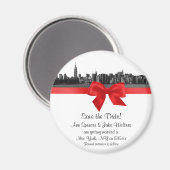 NYC brede silhouet geëtst BW Rood Save the Date R Magneet (Voorkant / Achterkant)