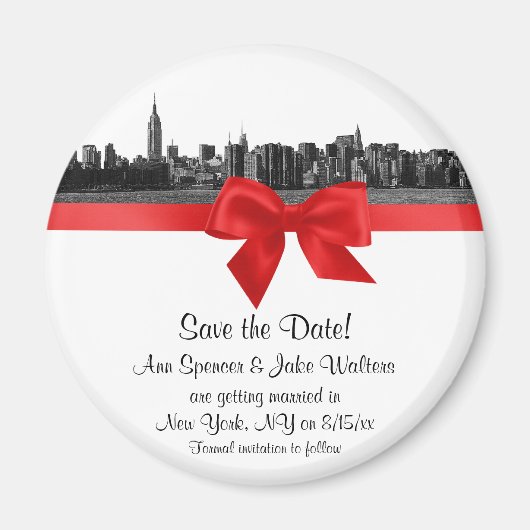 NYC brede silhouet geëtst BW Rood Save the Date R Magneet (Voorkant)