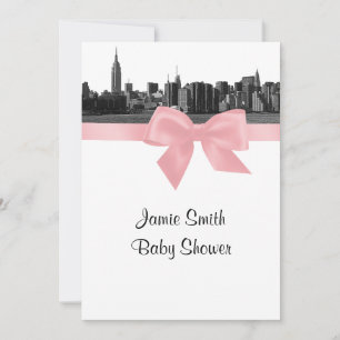 NYC brede silhouet geëtst BW Roze baby shower Kaart