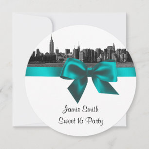 NYC brede silhouet geëtst BW teal Sweet Sixteen SQ Kaart