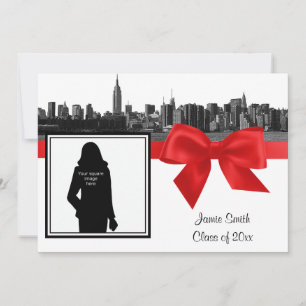 NYC brede silhouet geëtst zwart-wit rode foto afst Kaart