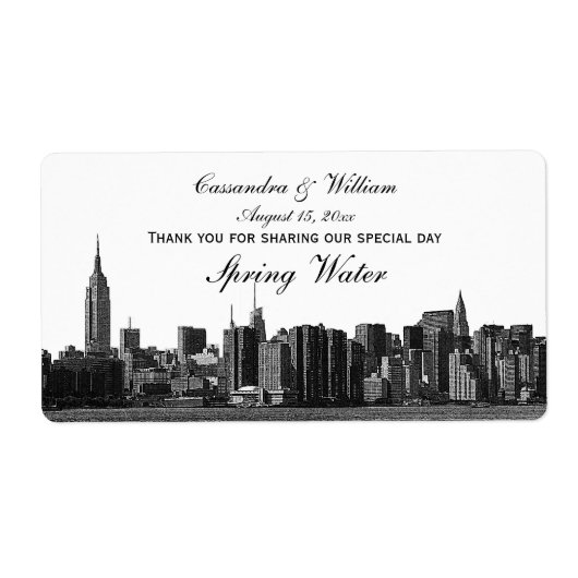 NYC brede silhouet gegraveerde BW waterfles Etiket (Voorkant)