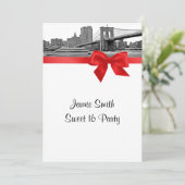 NYC brede skyline geëtst BB rood zoet zestien Kaart (Staand voorkant)