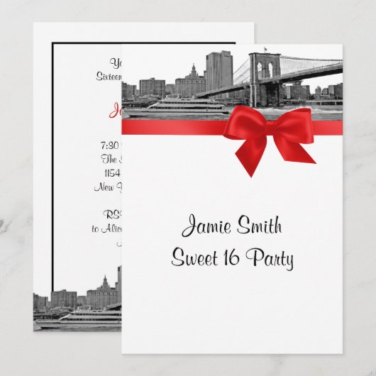 NYC brede skyline geëtst BB rood zoet zestien Kaart (Voorkant / Achterkant)