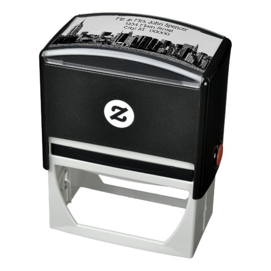 NYC brede skyline geëtst BW adres rubberen stempel (Product)