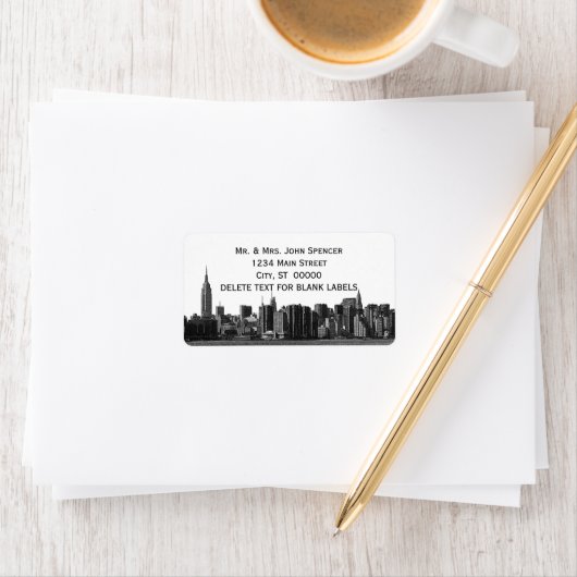 NYC brede skyline geëtst BW adreslabel Etiket (Insitu)