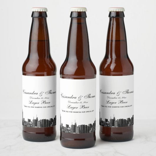 NYC brede skyline geëtst BW bier flesetiket Bier Etiket (Flessen)