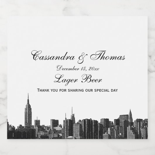 NYC brede skyline geëtst BW bier flesetiket Bier Etiket (Enkel label)