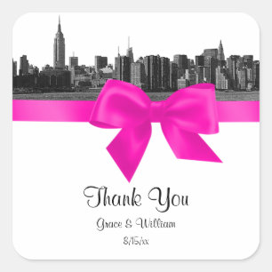 NYC brede skyline geëtst BW heet roze gunst tag Vierkante Sticker